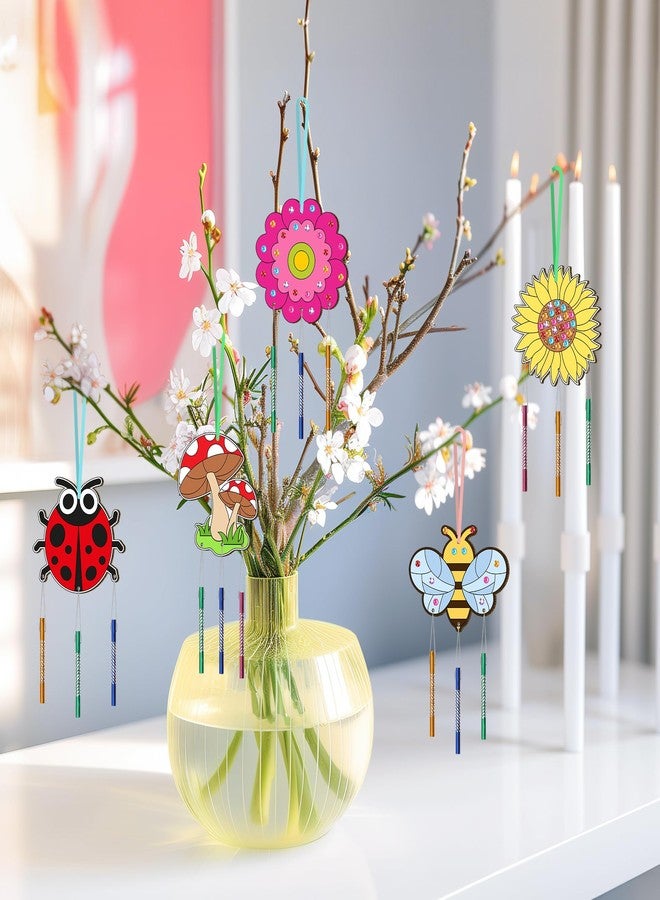 TREACLUB 12 Pack Wind Chime Kit for Kids Make Your Own Wind Chime DIY Wood Arts and Crafts Decorative Coloring Wooden Hanging Ornaments for Girls Boys Home School Activity Party Supplies(Spring Flower Animal) - Image 5